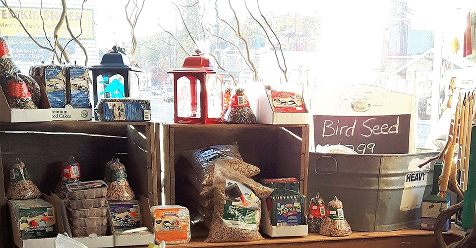 Products displayed in front of Cat Nap and Lazy Dog window